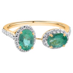 1.33 Ctw Natural Emerald Diamond Cocktail Ring in 14K Yellow Gold Wedding Ring