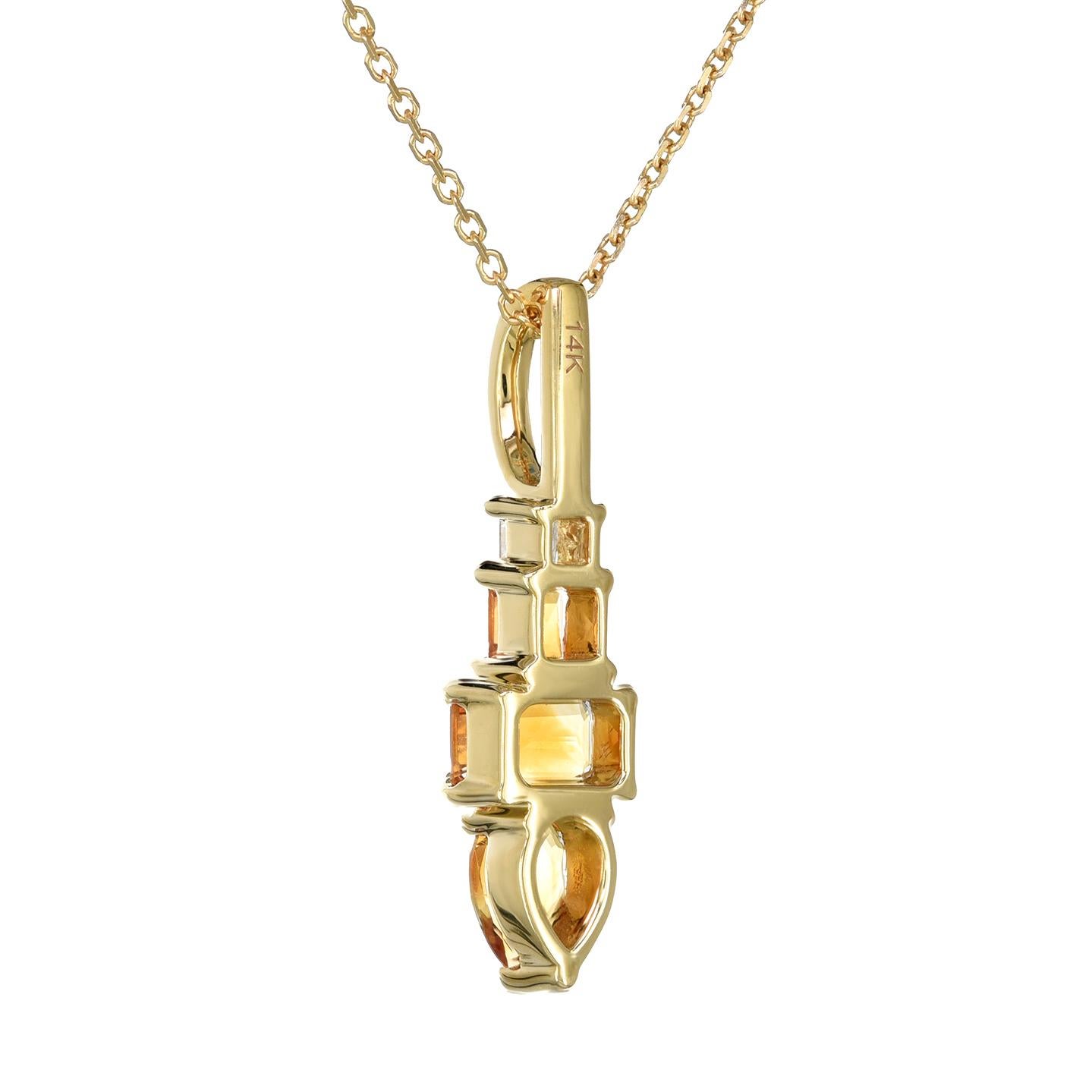 Mixed Cut Pendant with 0.99 carats Citrine Diamonds set in 14K Yellow Gold  For Sale