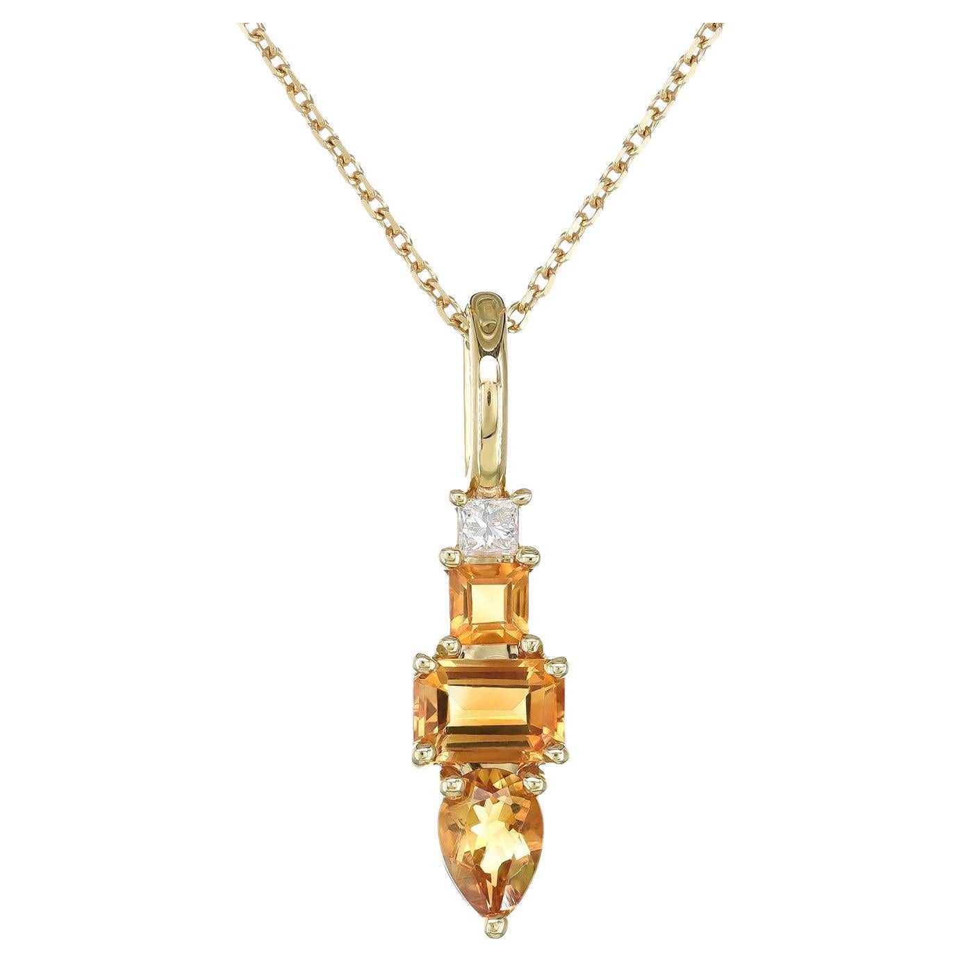 Pendentif en or jaune 14 carats serti de diamants et citrine de 0,99 carat 