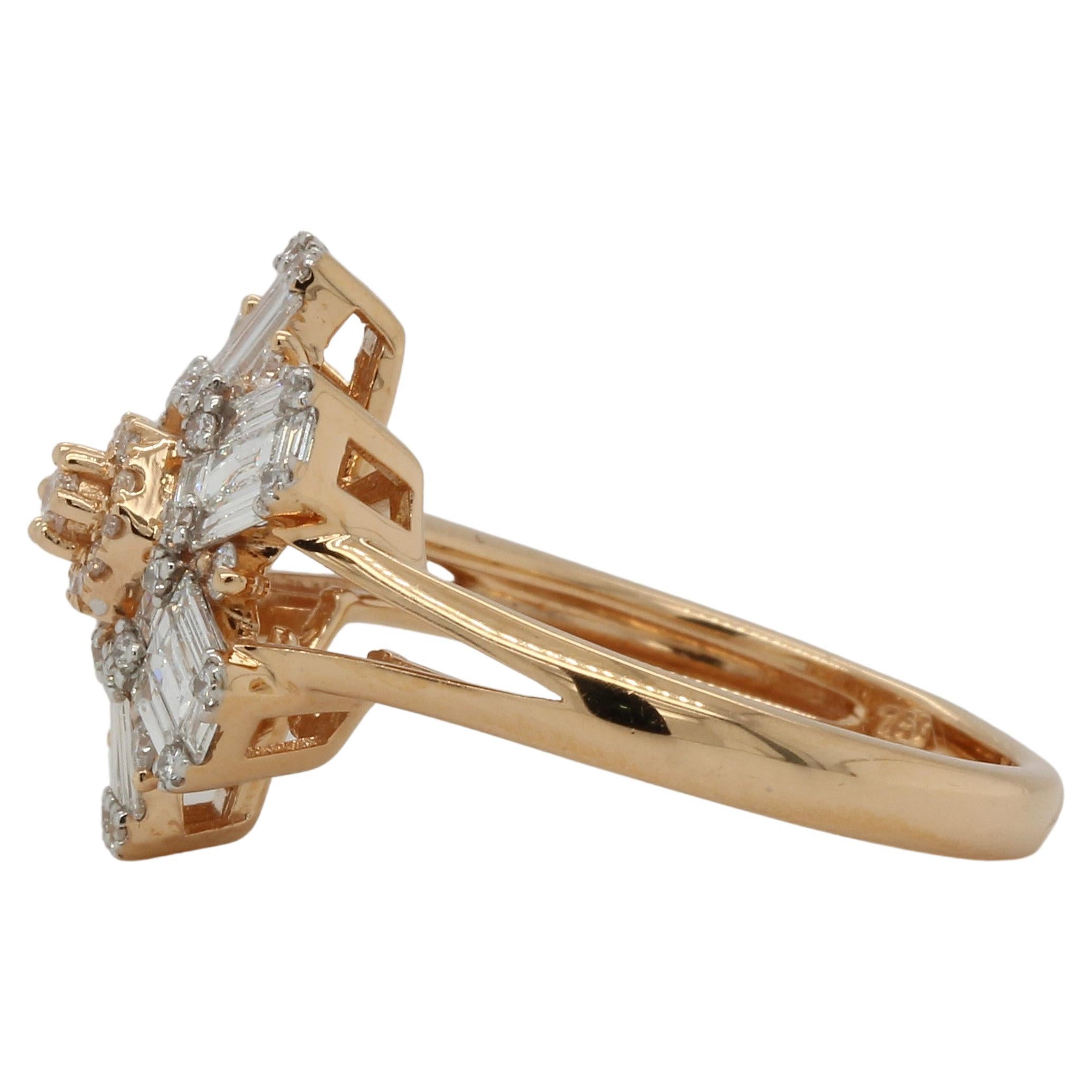 Tapered Baguette 0.99 Carats Diamond Illusion Wedding Ring in 18 Karat Gold For Sale