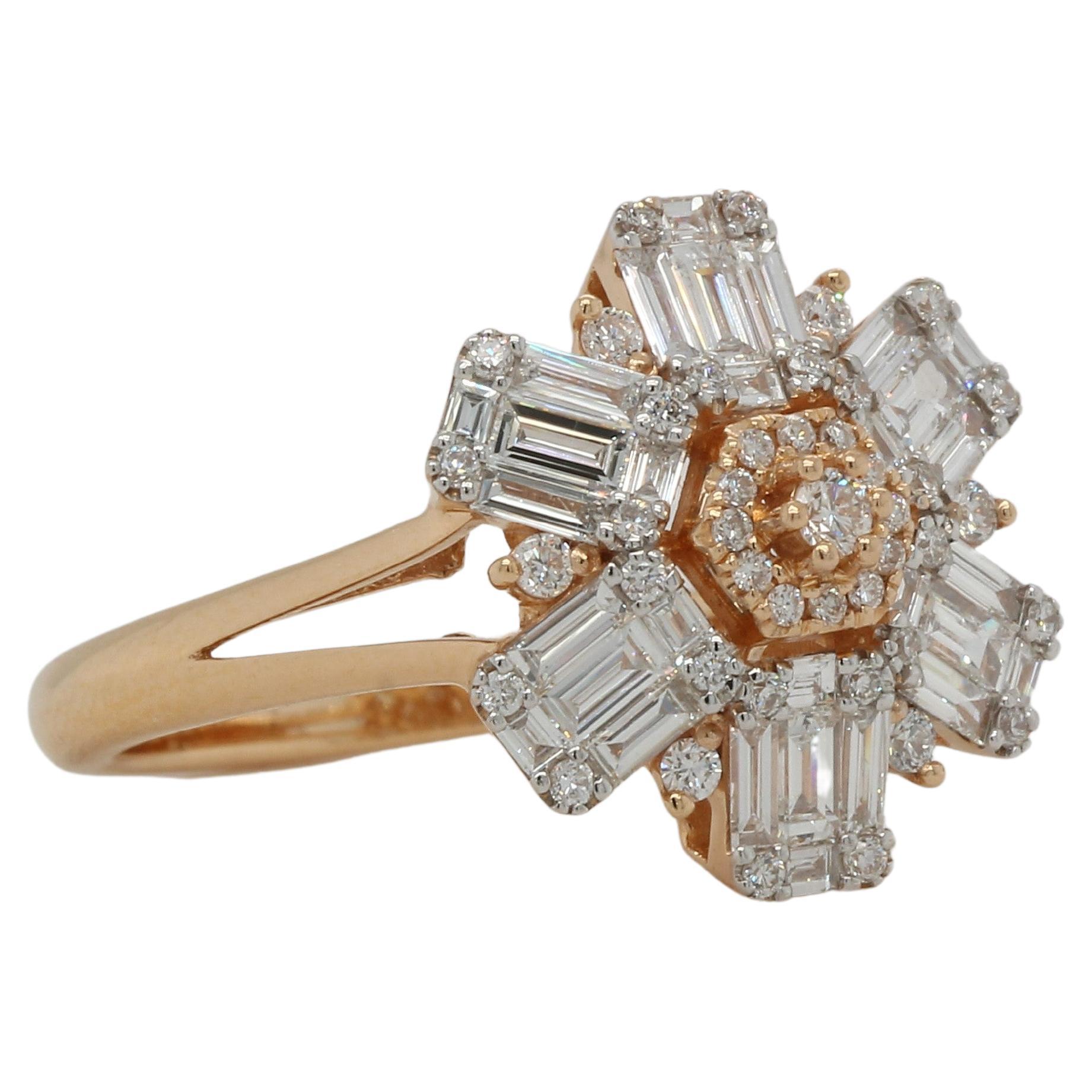 Women's or Men's 0.99 Carats Diamond Illusion Wedding Ring in 18 Karat Gold For Sale