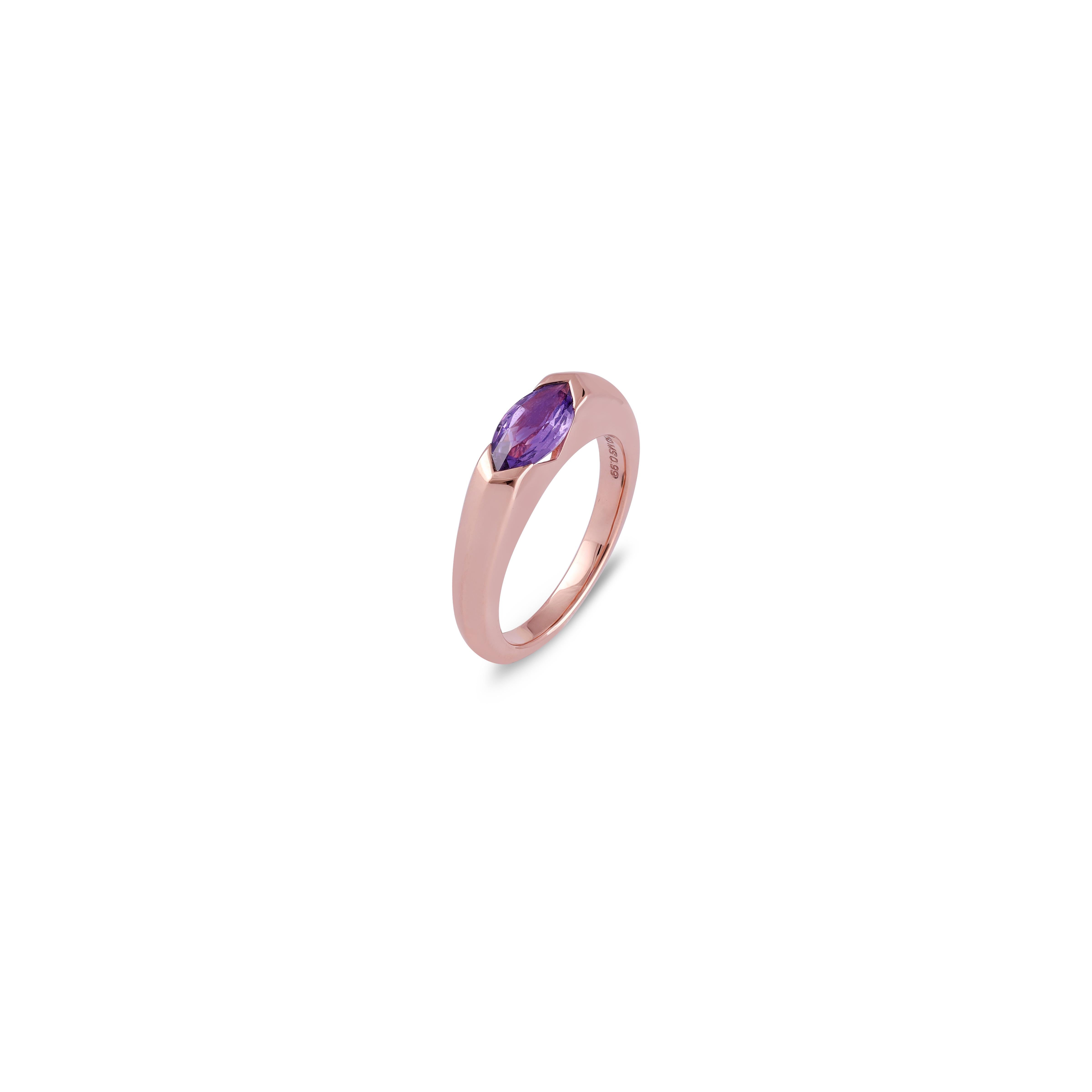 Marquise Cut 0.99 Cts Clear Multi Sapphire Ring in 18k Rose Gold For Sale