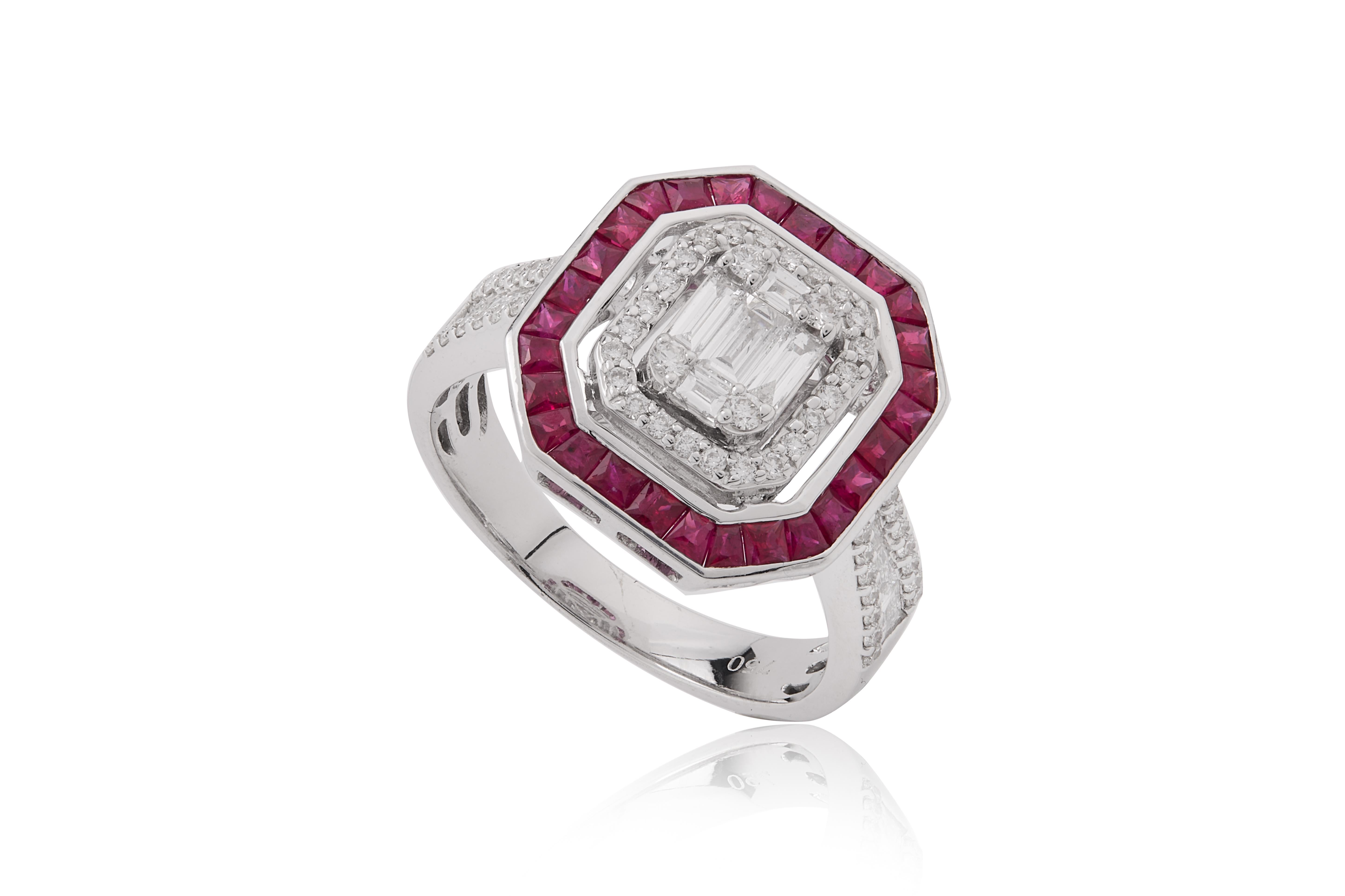 0,990 Karat Rubin Baguette mit Diamantring aus 18 Karat Gold im Zustand „Neu“ im Angebot in Bangkok, 10