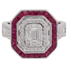 0.990 Carat Ruby baguette with Diamond Ring in 18 Karat Gold