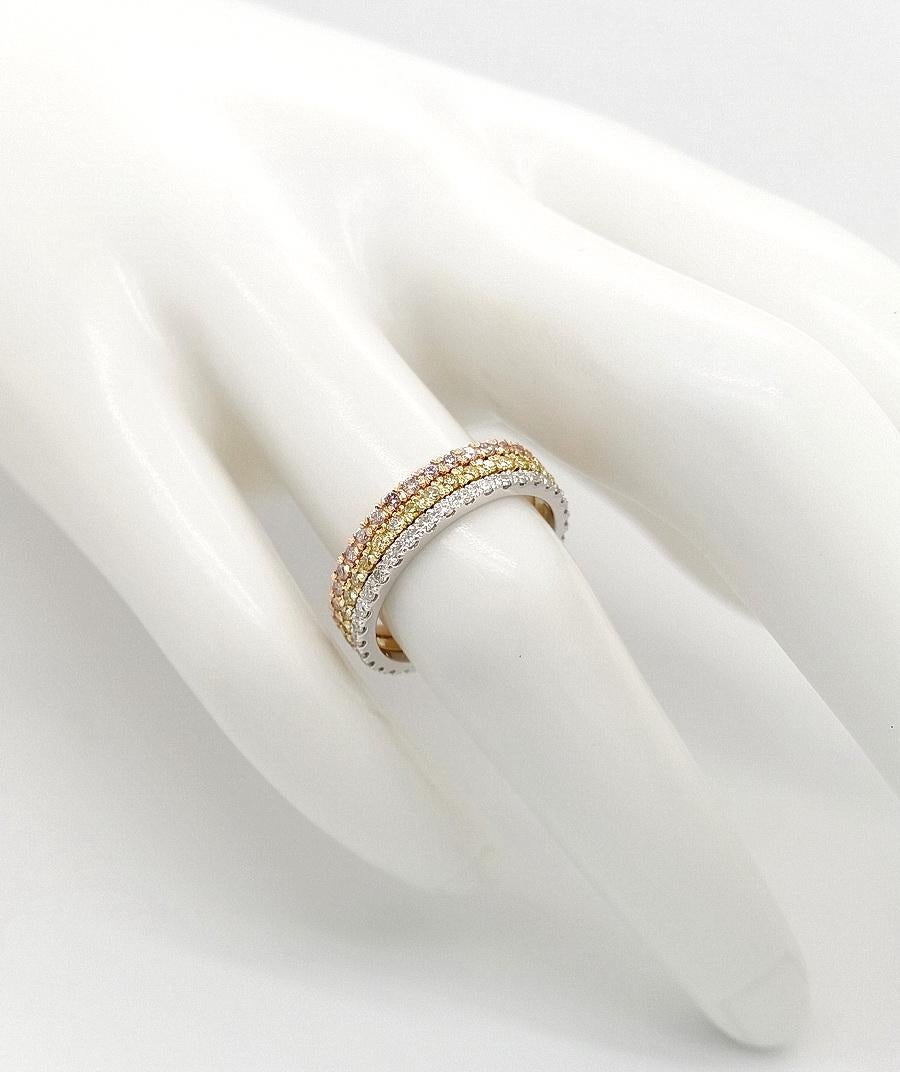 Natural Fancy Diamond Tri Color Engagement Wedding Ring 14K Gold In New Condition In Ramat Gan, IL
