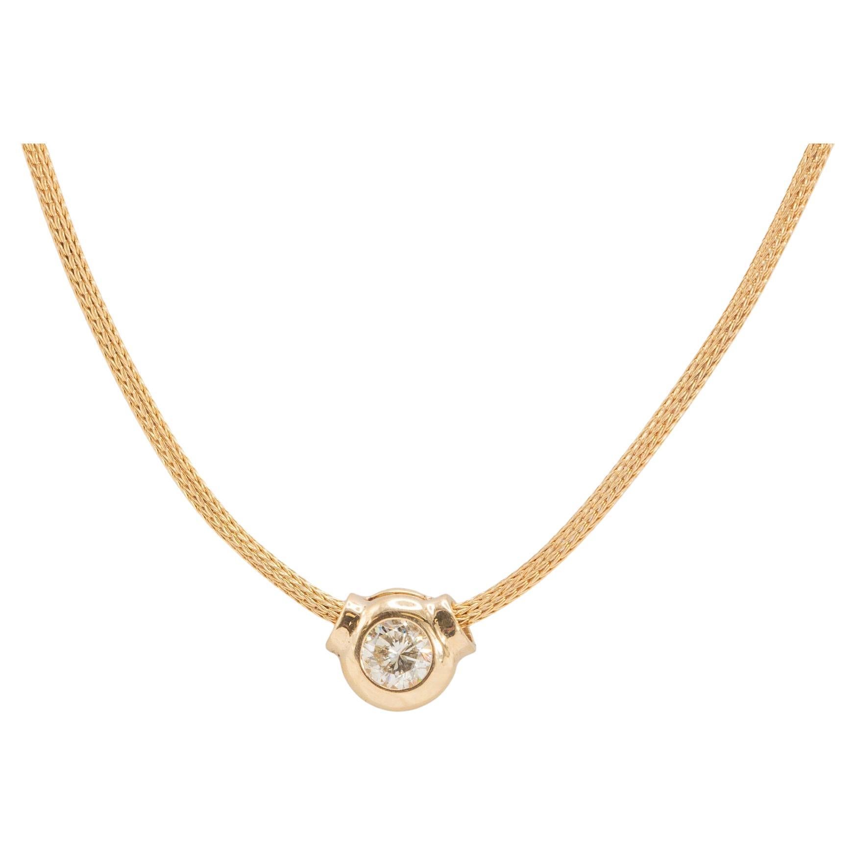 0.99CT Round Diamond Solitaire Necklace in 14K Yellow Gold For Sale