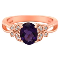 0.99 Ct Amethyst Halo Ring 925 Sterling Silver 18K Rose Gold Plated Wedding Ring