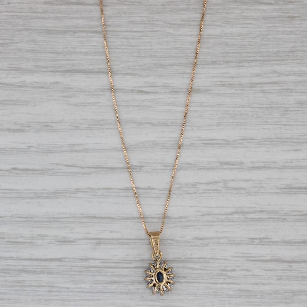 Oval Cut 0.99ctw Blue Sapphire Diamond Halo Pendant Necklace 14k Gold 18