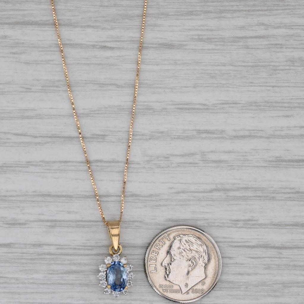 0.99ctw Blue Sapphire Diamond Halo Pendant Necklace 14k Gold 18