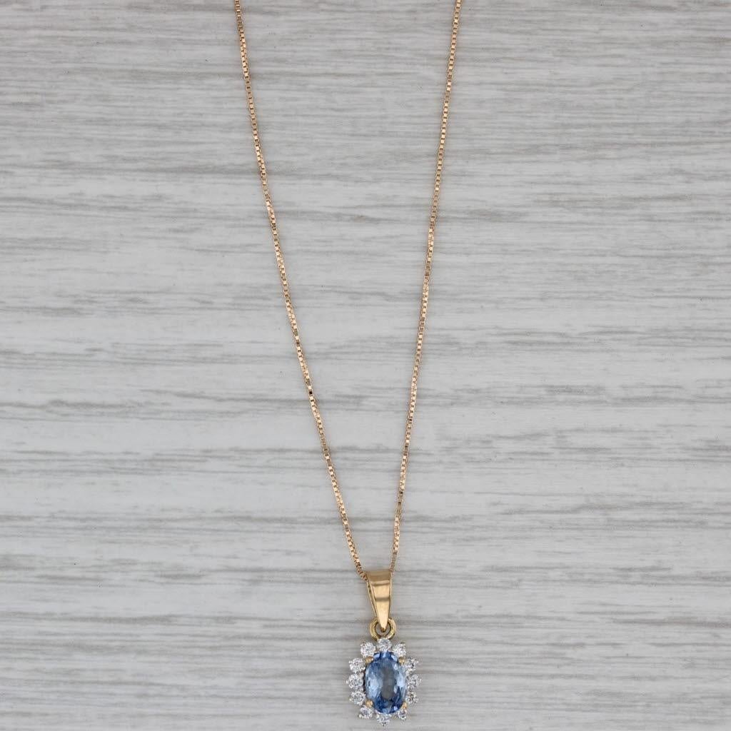 Women's or Men's 0.99ctw Blue Sapphire Diamond Halo Pendant Necklace 14k Gold 18