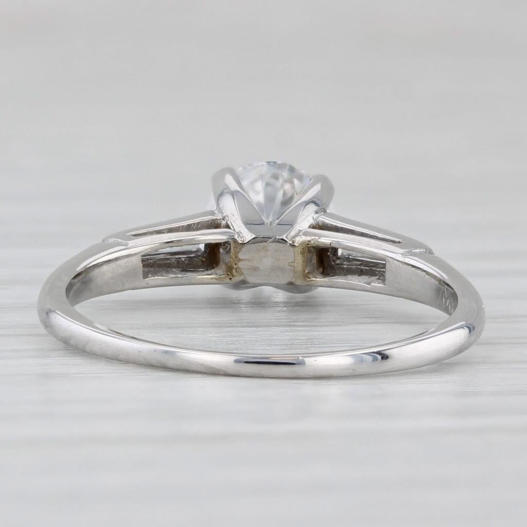 Round Cut 0.99ctw Diamond Engagement Ring 14k White Gold Round Center Baguette Sides For Sale