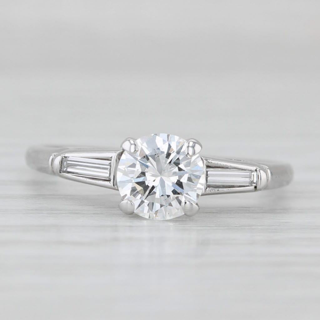 0.99ctw Diamond Engagement Ring 14k White Gold Round Center Baguette Sides In Good Condition For Sale In McLeansville, NC