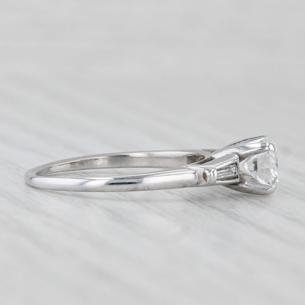 Women's or Men's 0.99ctw Diamond Engagement Ring 14k White Gold Round Center Baguette Sides For Sale