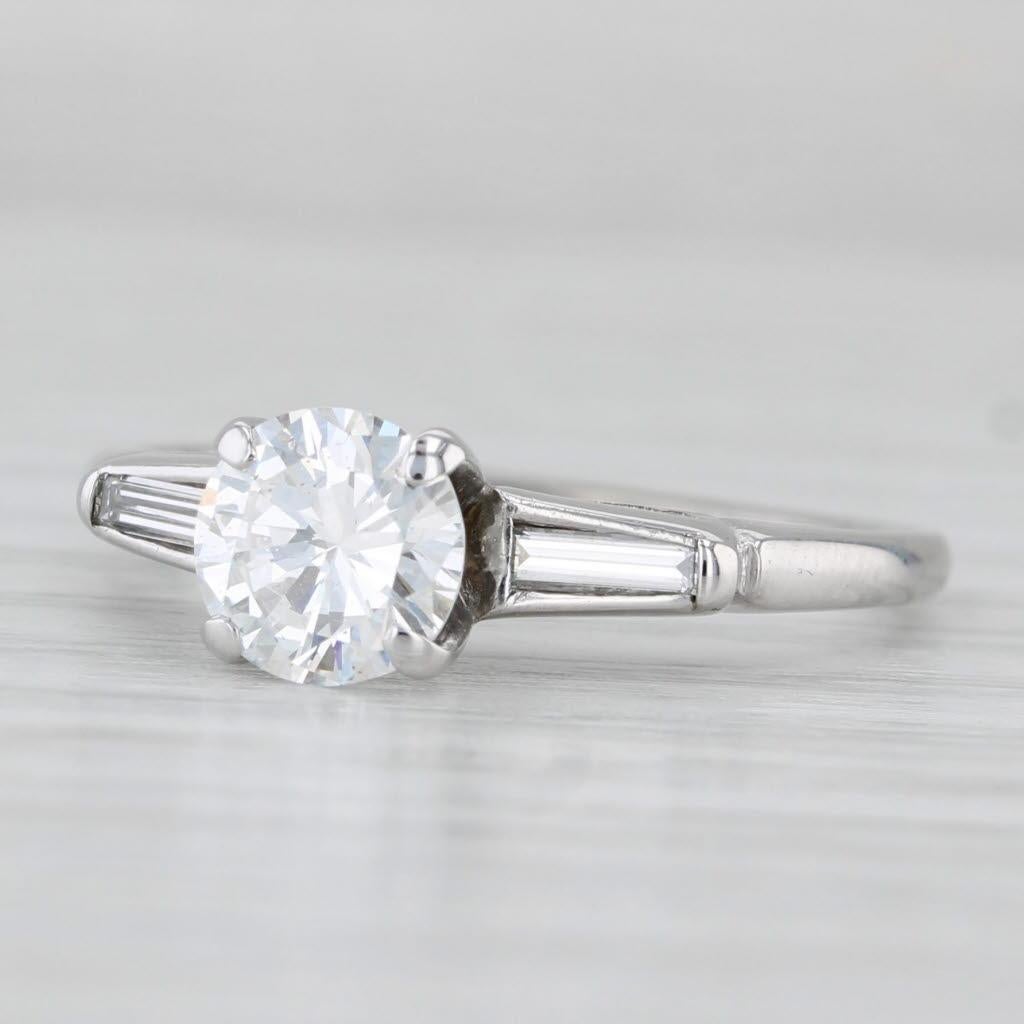0.99ctw Diamond Engagement Ring 14k White Gold Round Center Baguette Sides For Sale 1