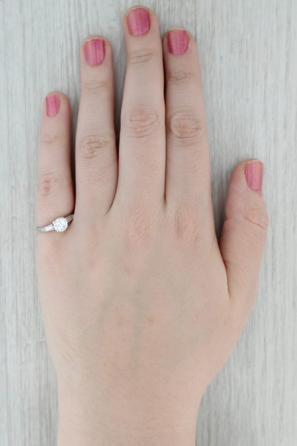 0.99ctw Diamond Engagement Ring 14k White Gold Round Center Baguette Sides For Sale 4