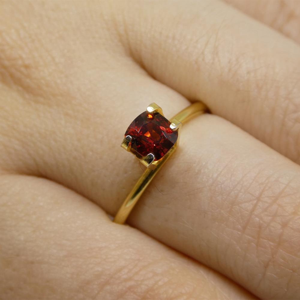 Description:

Gem Type: Red Spinel
Number of Stones: 1
Weight: 0.9 cts
Measurements: 5.35 x 5.05 x 3.90 mm
Shape: Cushion
Cutting Style Crown: Brilliant
Cutting Style Pavilion: Brilliant
Transparency: Transparent
Clarity: Slightly Included: Some