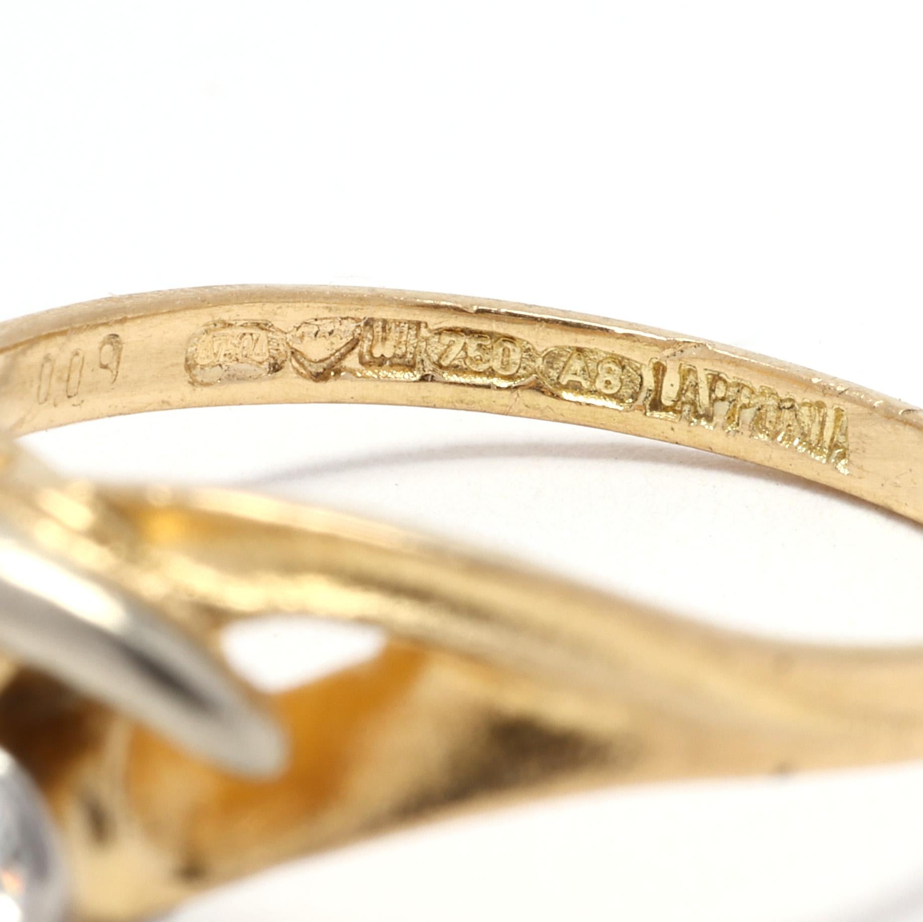 0.9ctw Diamond Twisted British Ring, 18k Yellow & White Gold, Ring Size 5 For Sale 1