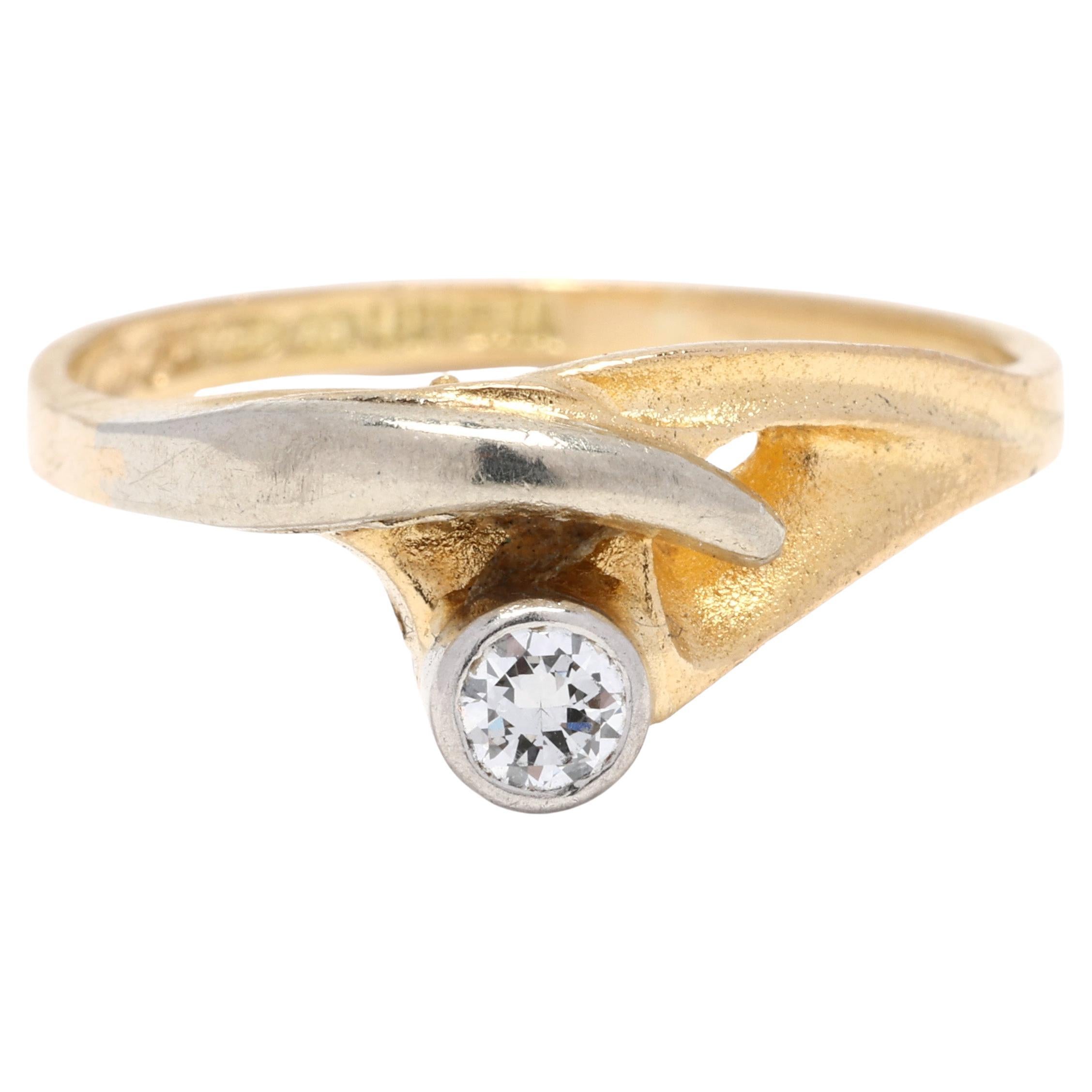 Anello britannico ritorto con diamante da 0,9 carati, oro giallo e bianco 18 carati, misura 5