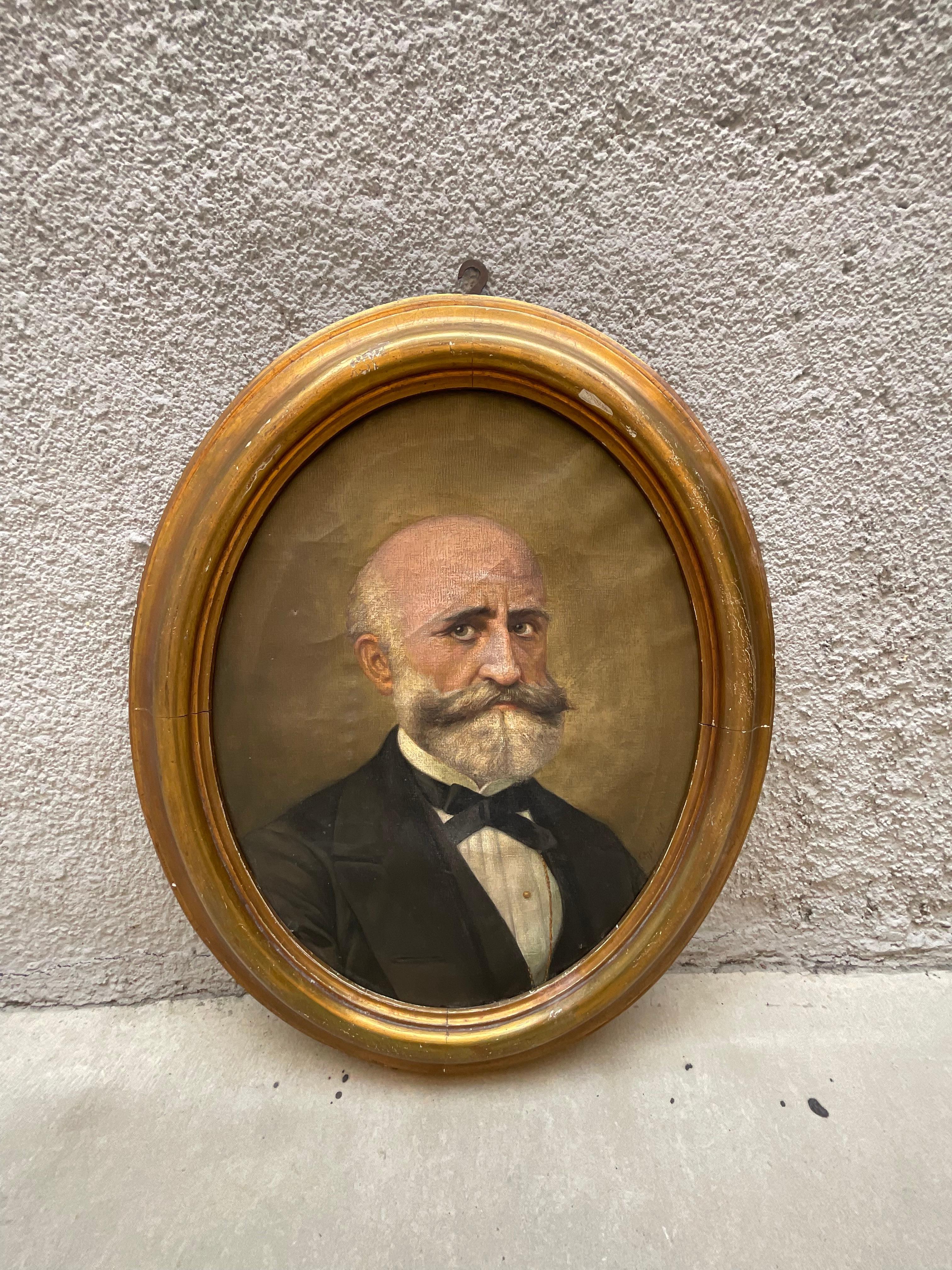 Folk Art 0lio on canvas depicting gentleman - early 20th century For Sale