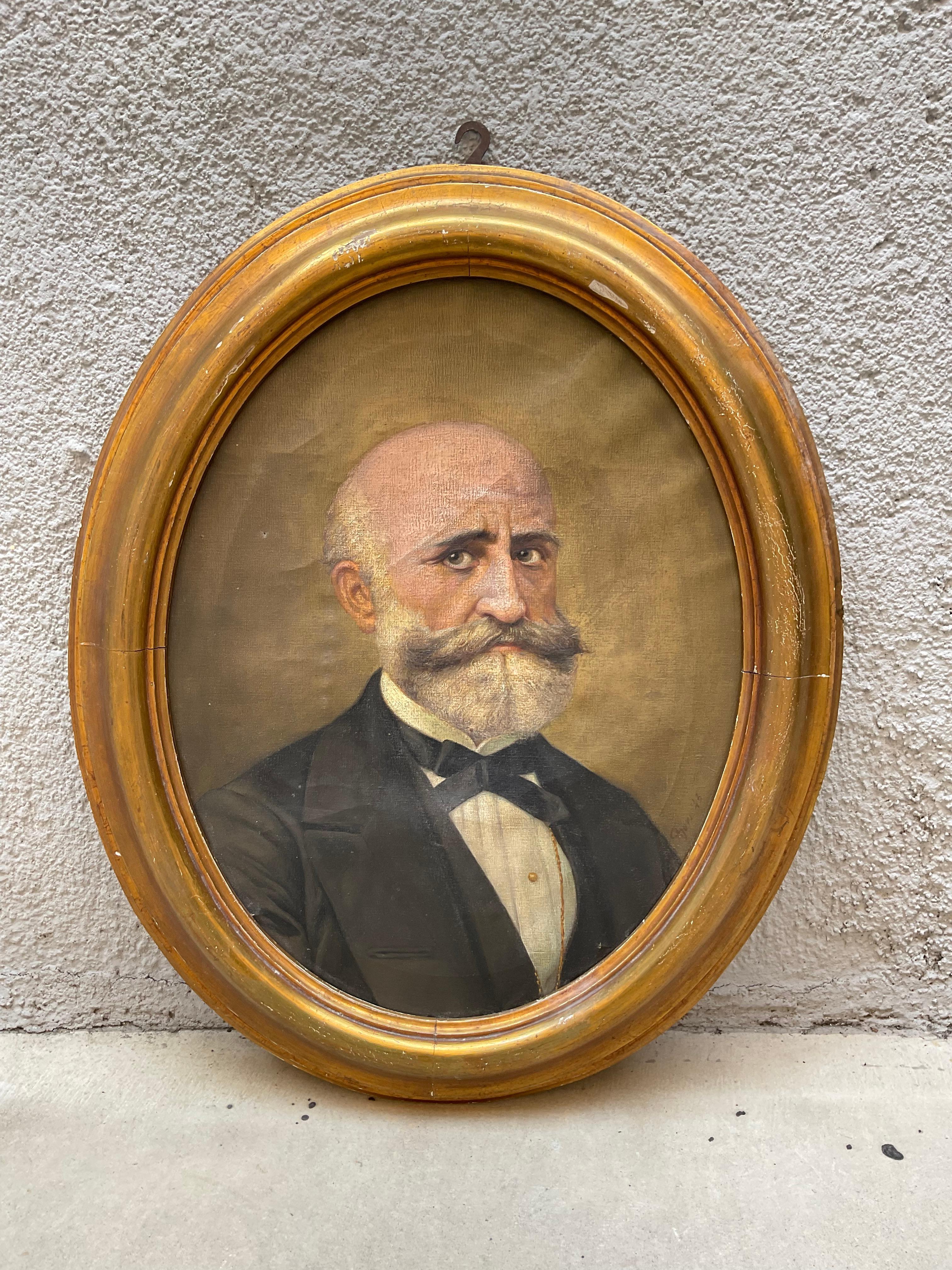 Gold Leaf 0lio on canvas depicting gentleman - early 20th century For Sale