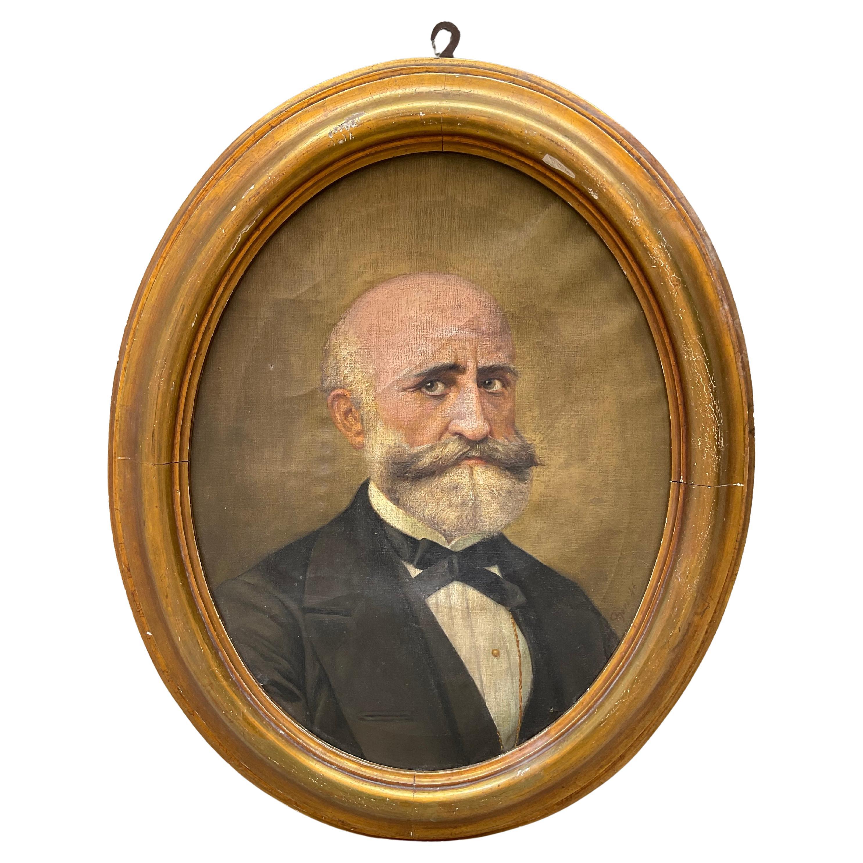 0lio sur toile représentant un gentilhomme - début du 20e siècle