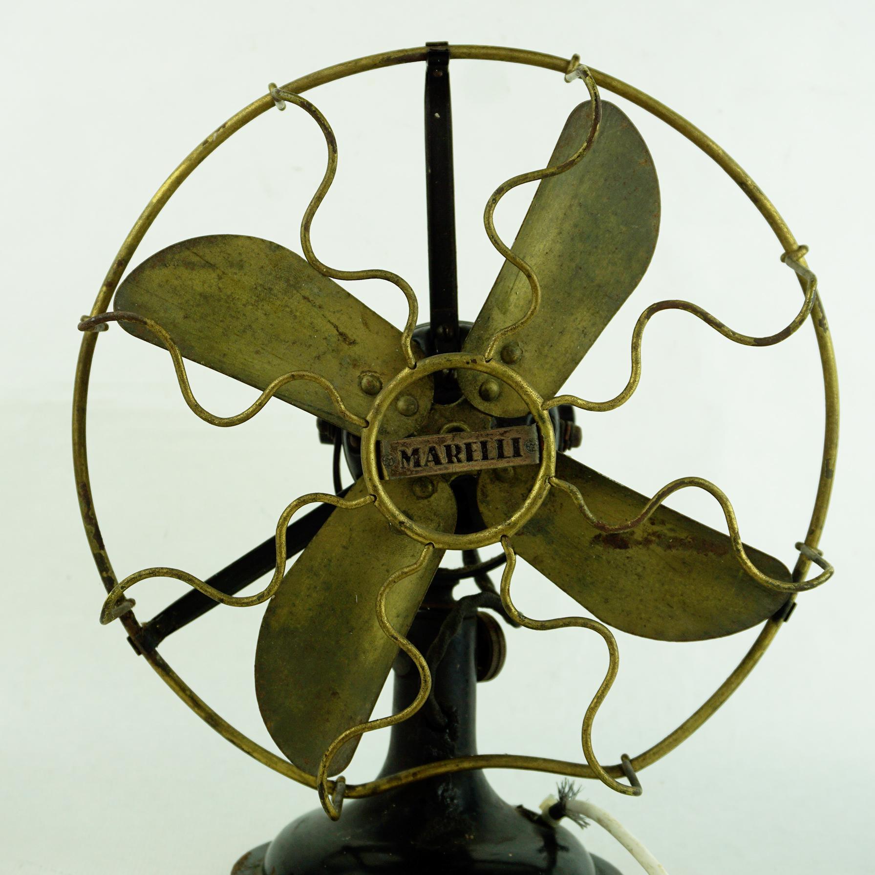 Metal 0riginal Vintage Industrial Art Deco Table Fan by Marelli Italy For Sale