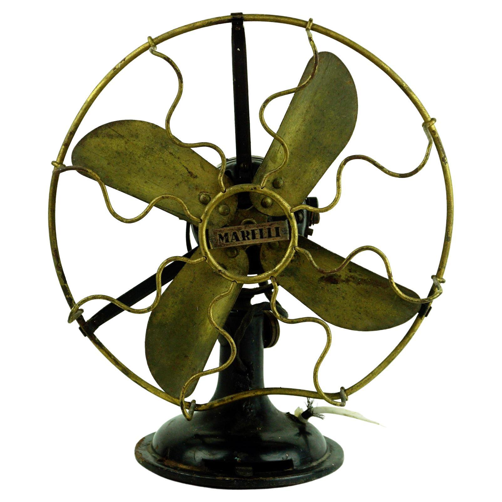 0riginal Vintage Industrial Art Deco Table Fan by Marelli Italy For Sale