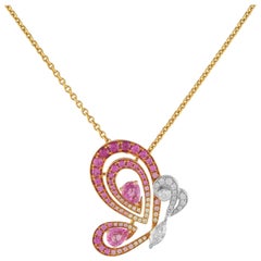 1, 00 Carat Sapphire 18 Karat Rose Gold Butterfly Necklace