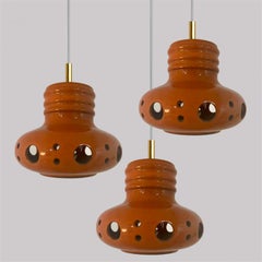 1 0f the 3 Three Unique Mixed Glazed Ceramic Pendant Lights, Germany, 1970s
