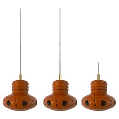 1 0f the 3 Three Unique Mixed Glazed Ceramic Pendant Lights, Germany, 1970s