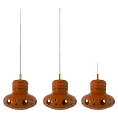 1 0f the 3 Three Unique Mixed Glazed Ceramic Pendant Lights, Germany, 1970s