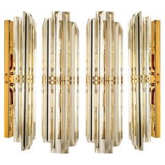 1 0f the 4 Venini Style Murano Glass and Gilt Brass Sconces, 1960s