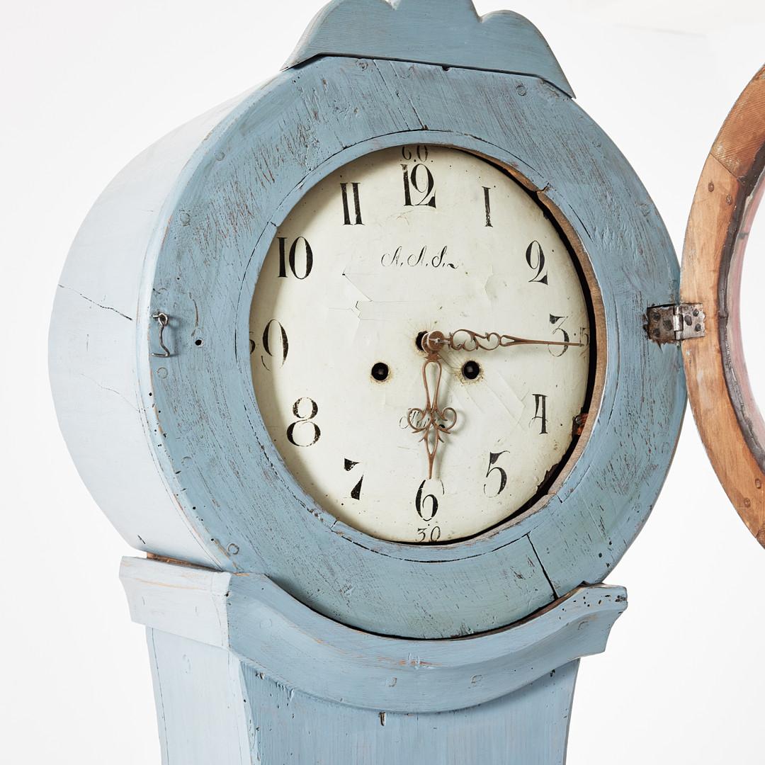 Hand-Painted 1 1 1 1 A Mora Clock 1800s Swedish Jamtland Blue Swedish Antique Gustavian AAS