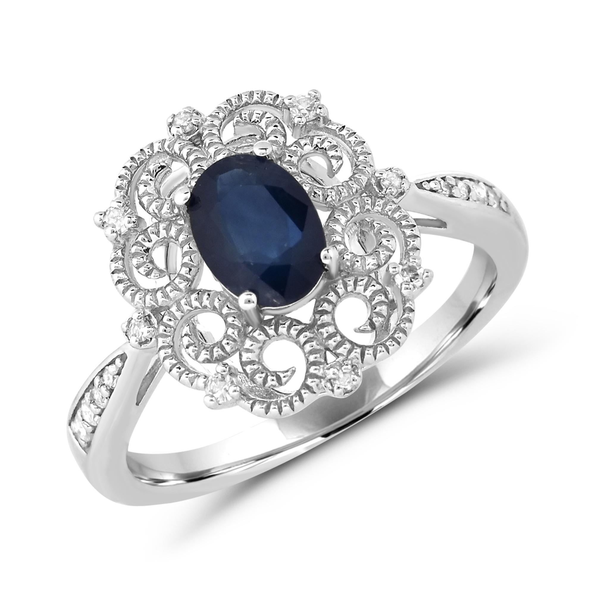 Indulge in the elegance of our Oval Blue Sapphire and Diamond Accented Retro Border Sterling Silver Ring. Crafted with meticulous attention to detail, this ring boasts a stunning combination of one oval blue sapphire accented by sparkling round