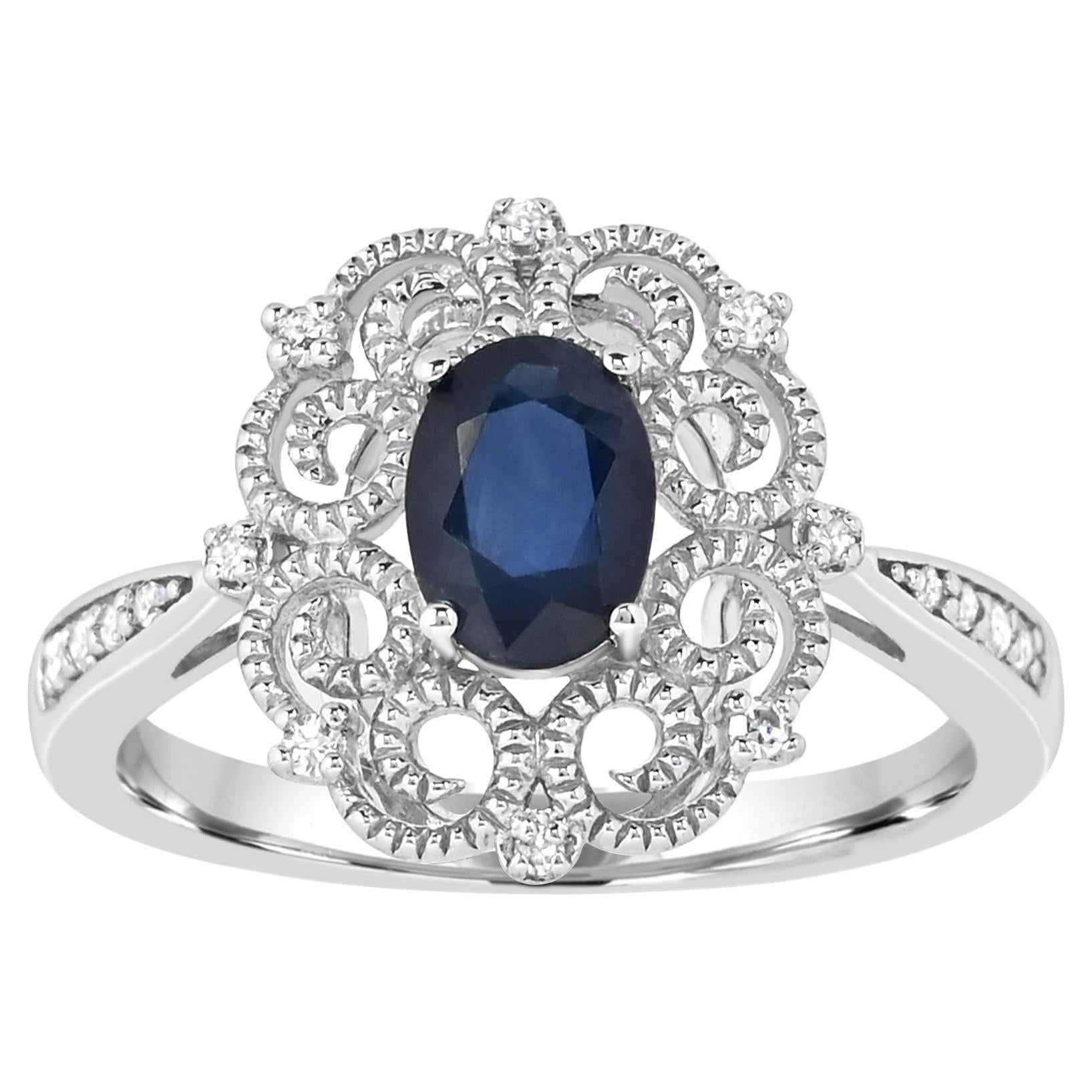 1-1/10 ct. Oval-Cut Blue Sapphire and Diamond Accent Sterling Silver Ring