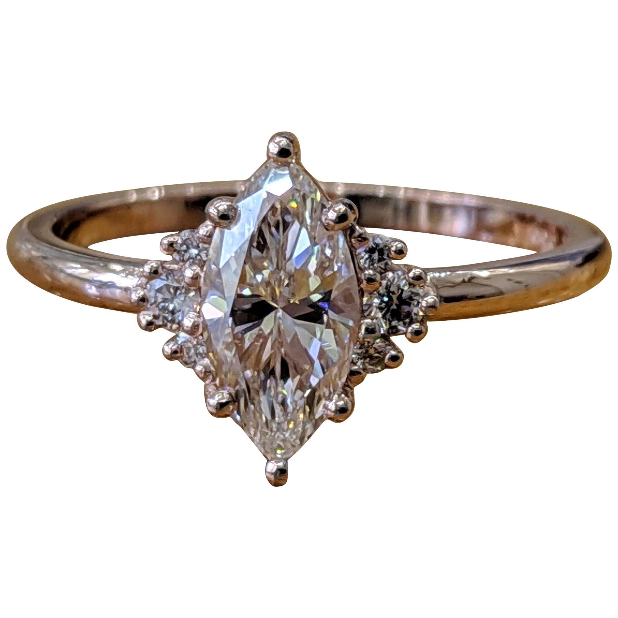 1/2 Carat 14 Karat Rose Gold Marquise Diamond Engagement Ring