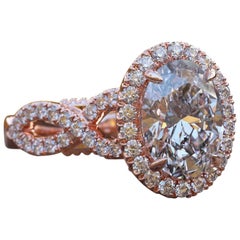 1 1/2 Carat 14 Karat Rose Gold Oval Engagement Ring