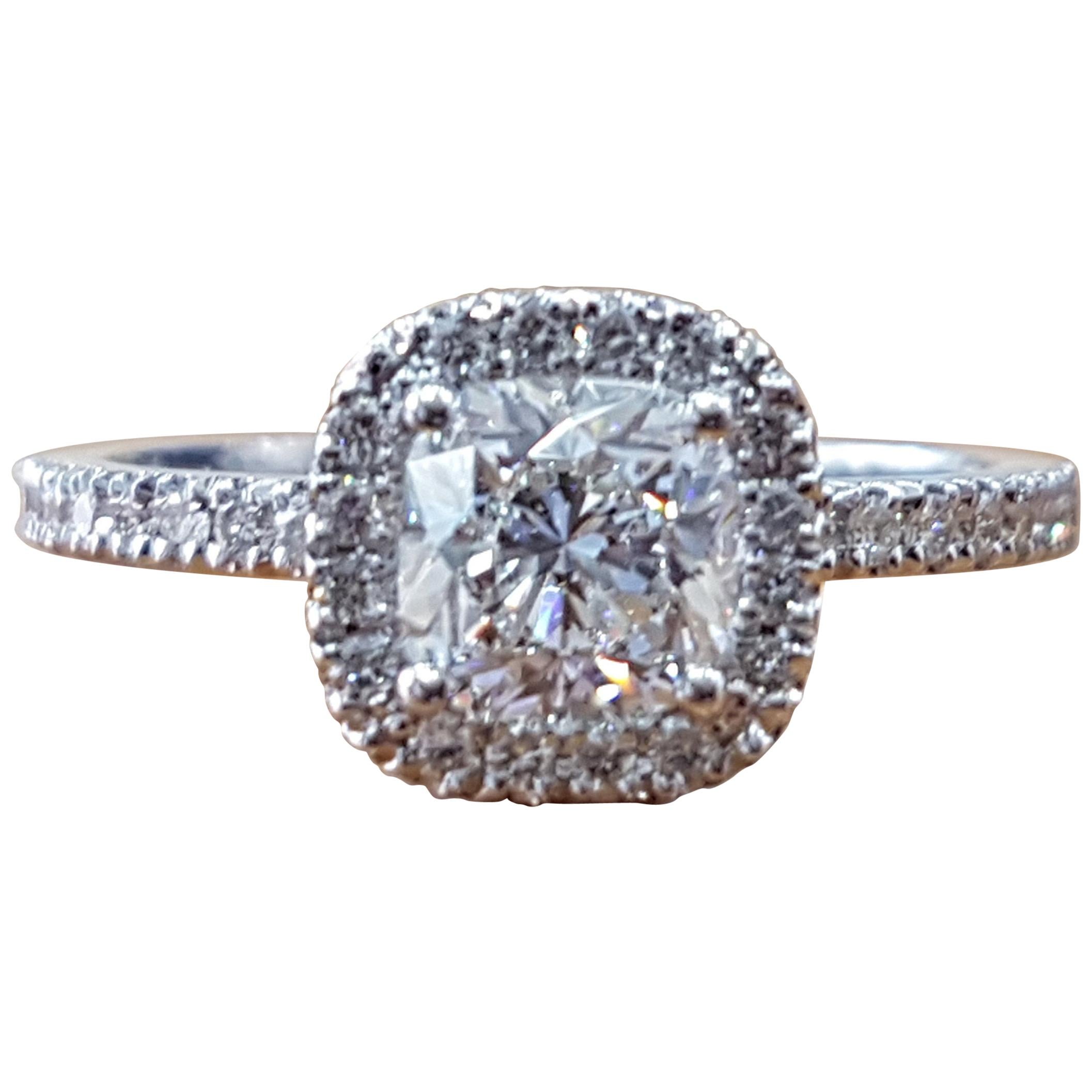 1 1/2 Carat 14 Karat White Gold Cushion Engagement Ring, Halo Diamond Ring