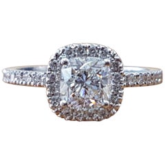 1 1/2 Carat 14 Karat White Gold Cushion Engagement Ring, Halo Diamond Ring