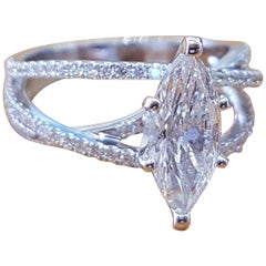 1 1/2 Carat 14 Karat White Gold Marquise Diamond Engagement Ring