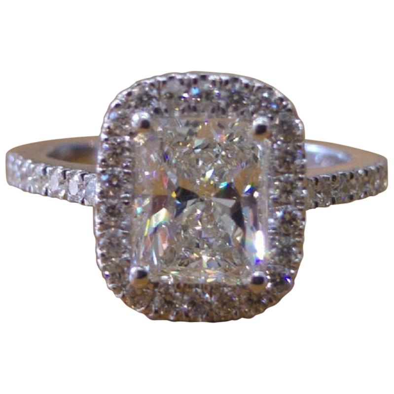 1 1/2 Carat 14 Karat White Radiant Diamond Engagement Ring, Art Deco Ring