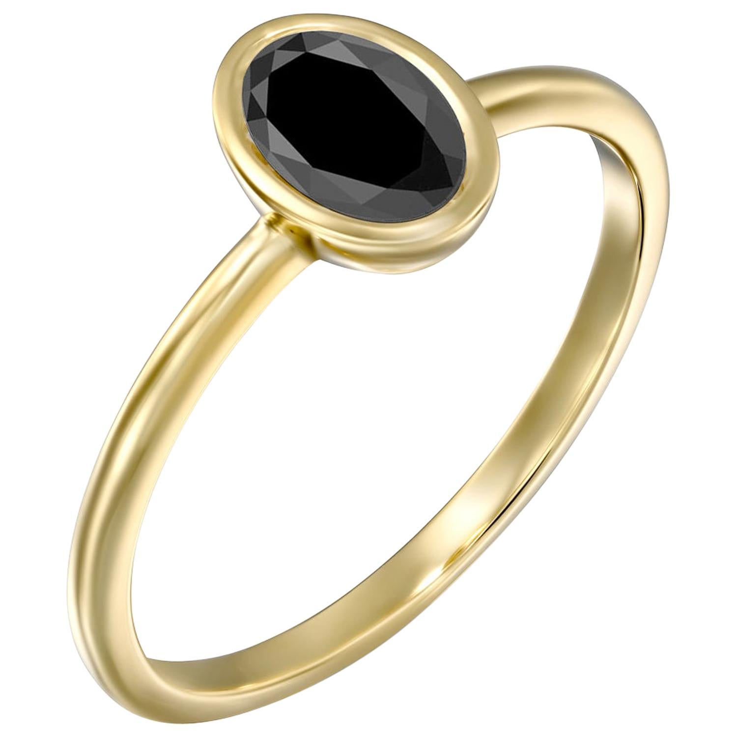 1 1/2 Carat 14 Karat Yellow Gold Certified Oval Black Diamond Engagement Ring
