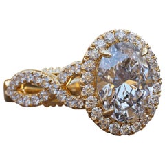 1 1/2 Carat 14 Karat Yellow Gold Oval Engagement Ring Set, Oval Halo Ring