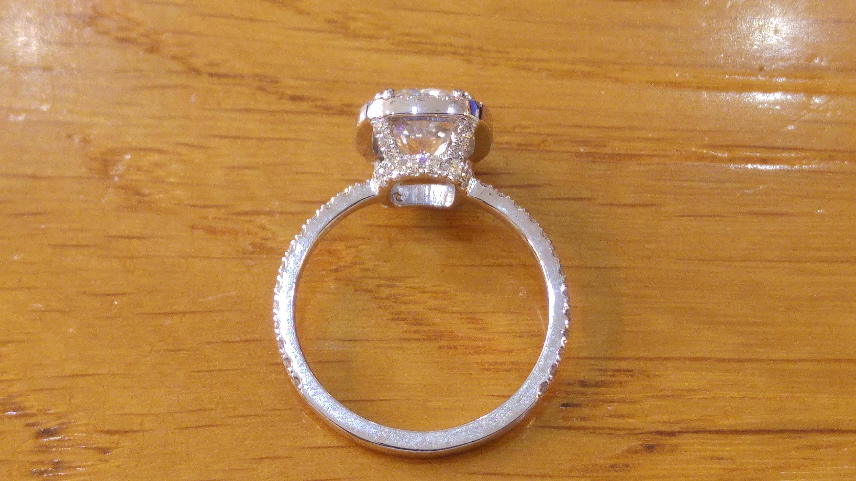 Art Deco 1 1/2 Carat 14 Karat White Gold Cushion Diamond Ring, Diamond Halo Ring