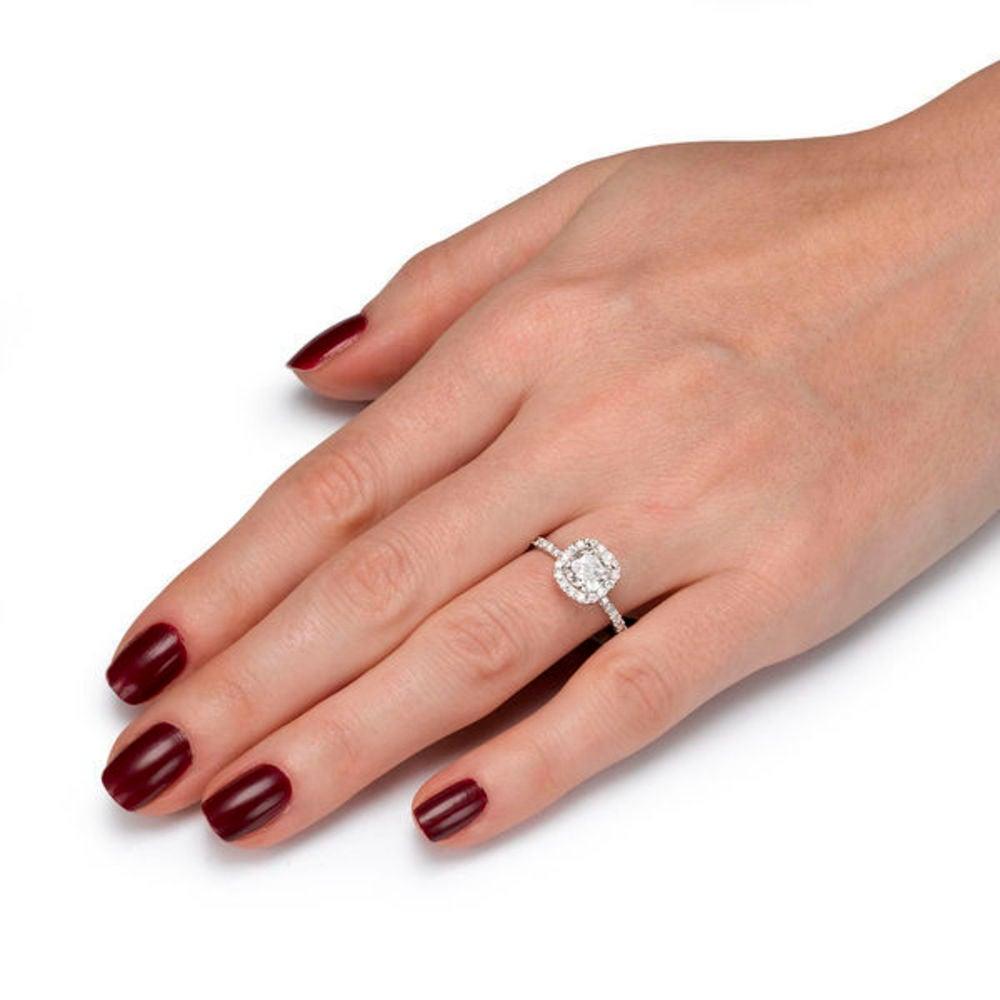 Art Deco 1 1/2 Carat 14 Karat White Gold Diamond Ring, Cushion Engagement Ring