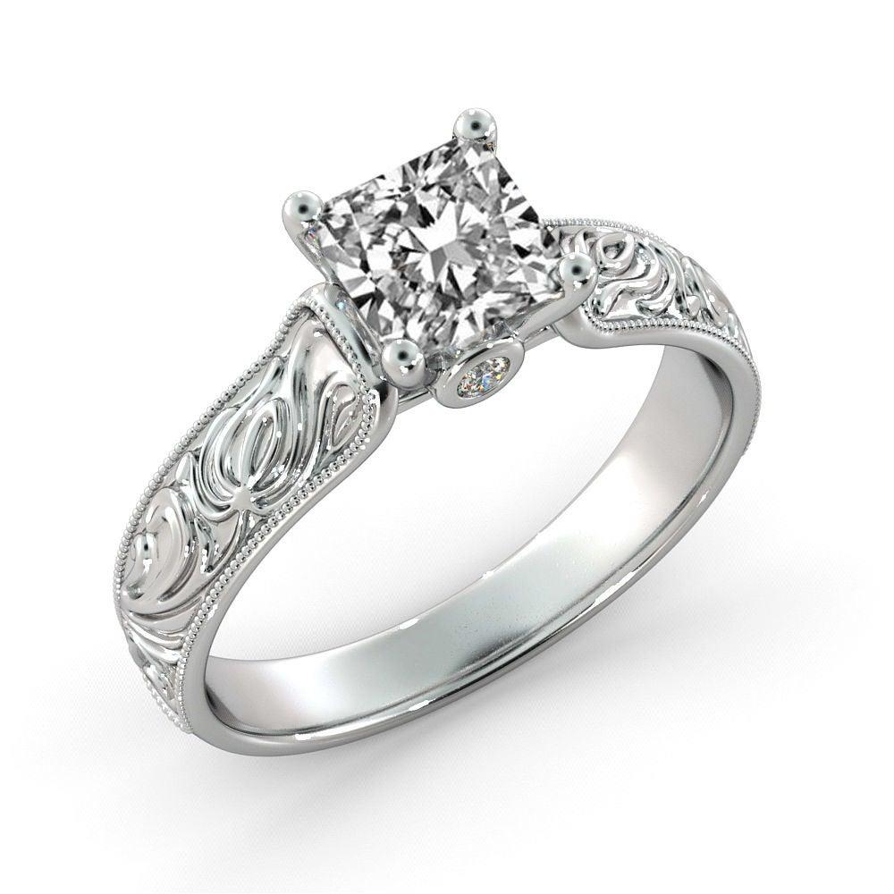 Art Deco 1 1/2 Carat 14 Karat White Gold Princess Diamond Ring, Vintage Style Amond