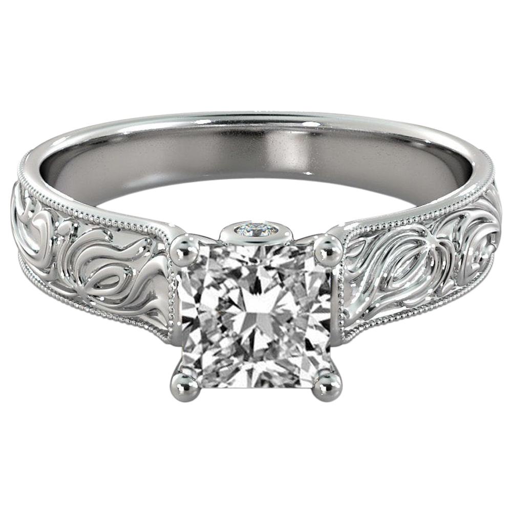 1 1/2 Carat 14 Karat White Gold Princess Diamond Ring, Vintage Style Amond