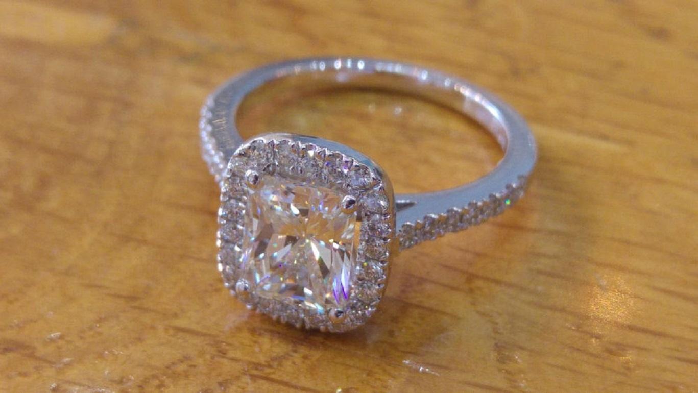 Radiant Cut 1 1/2 Carat 14 Karat White Radiant Diamond Engagement Ring, Art Deco Ring