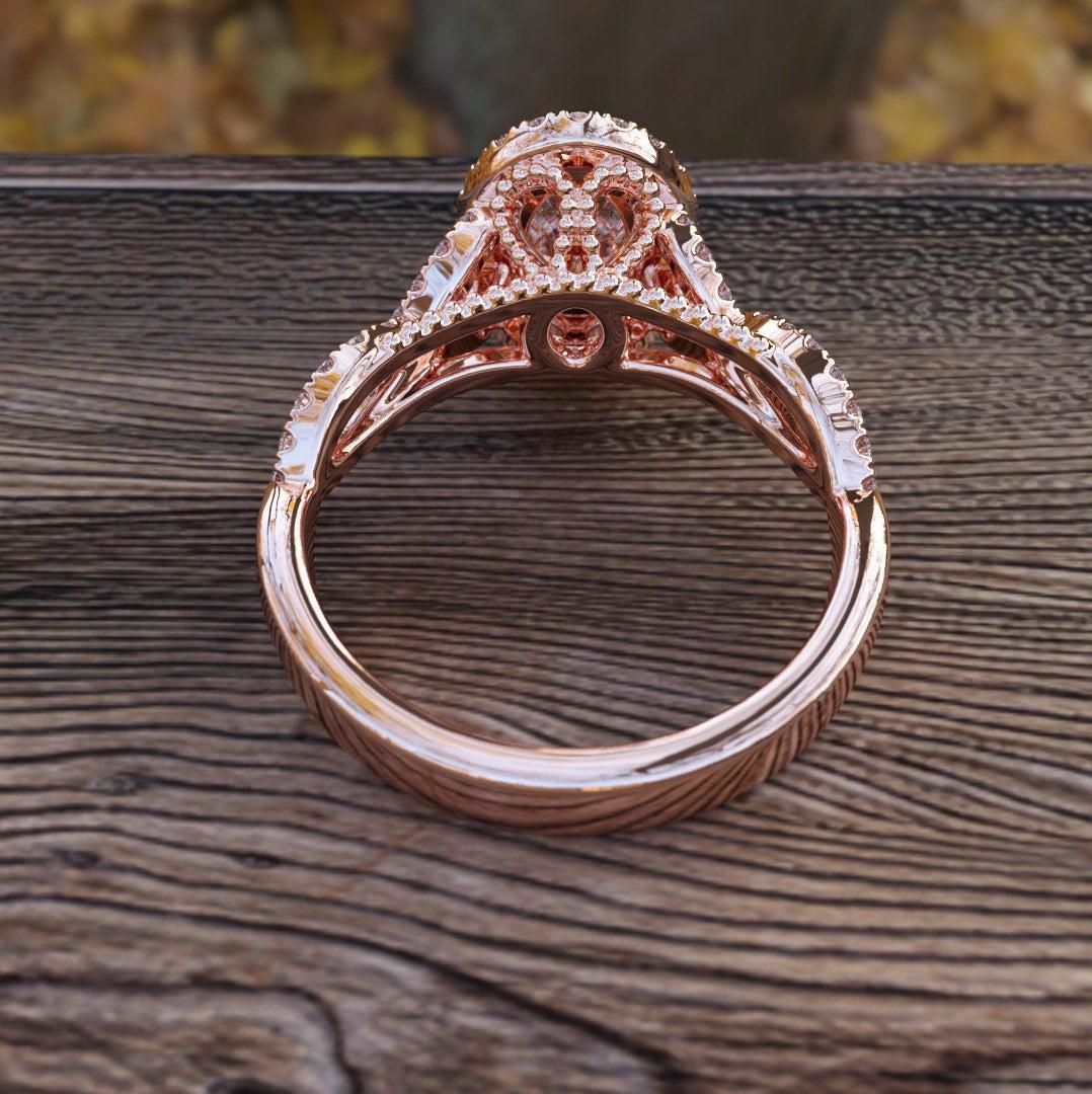 Art Deco 1 1/2 Carat 14 Karat Rose Gold Oval Engagement Ring