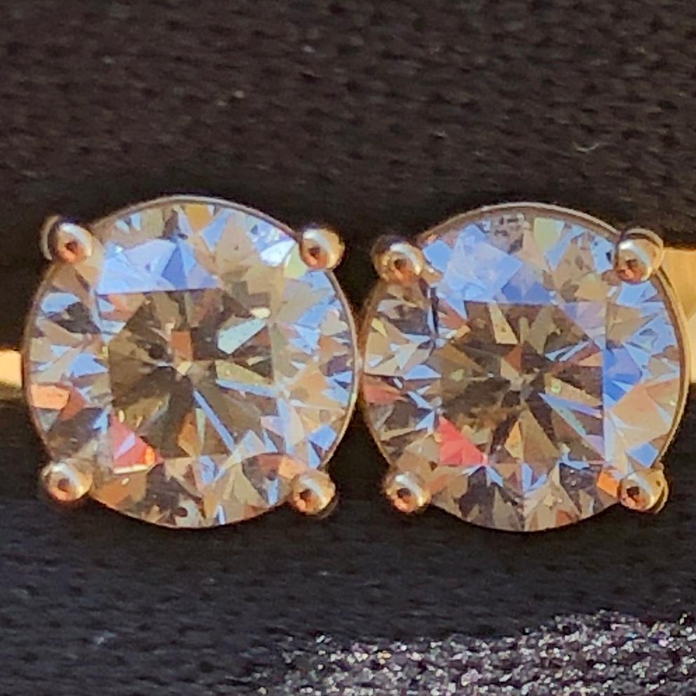1 1/2 Carat Ct Real Natural Solitaire Diamond 2 Round Stud Earrings 14k Gold For Sale 2